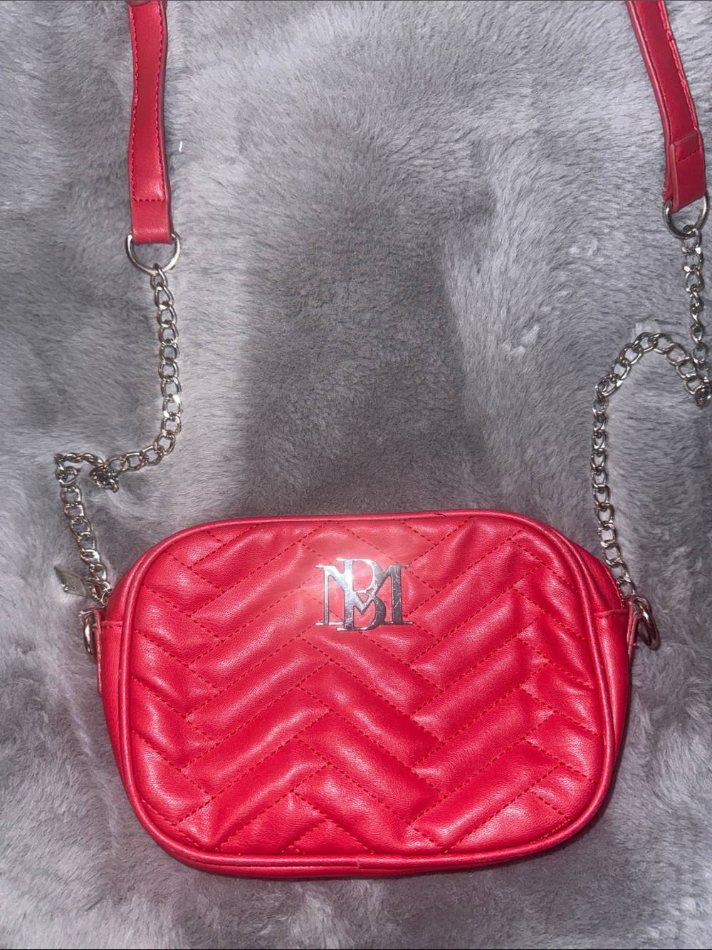 Badgley Mischka Red Quilted Crossbody with Silver Chain